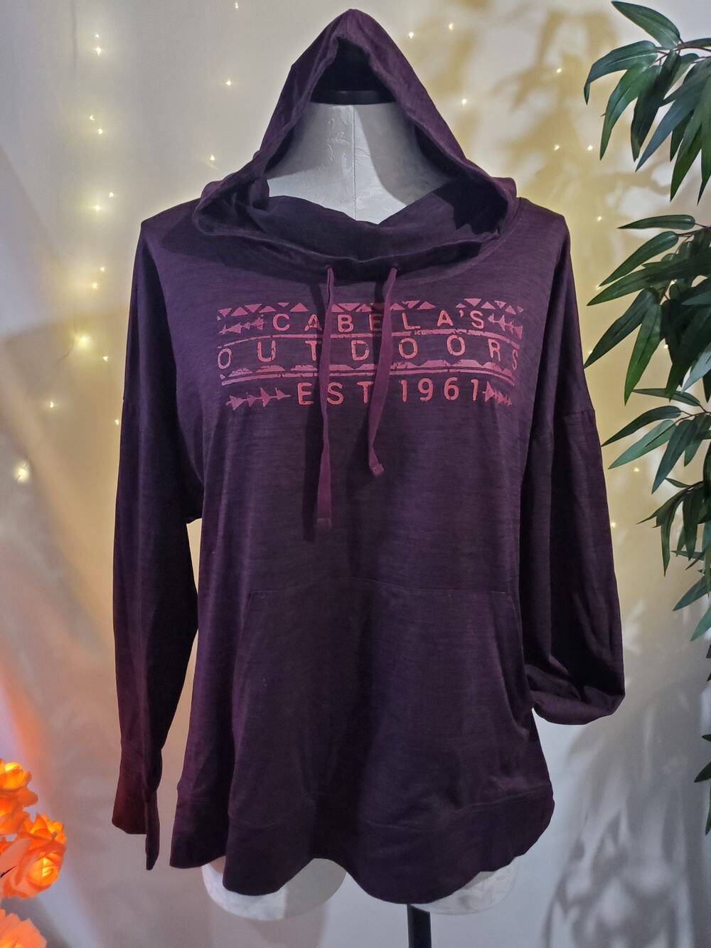 Cabela's Outdoors EST 1961 Marled Purple Pullover Hoodie Sweatshirt Womens M